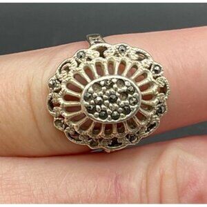 Vintage Sterling Silver Marcasite Filigree Ring Sz 6.5 Intricate Design Womens